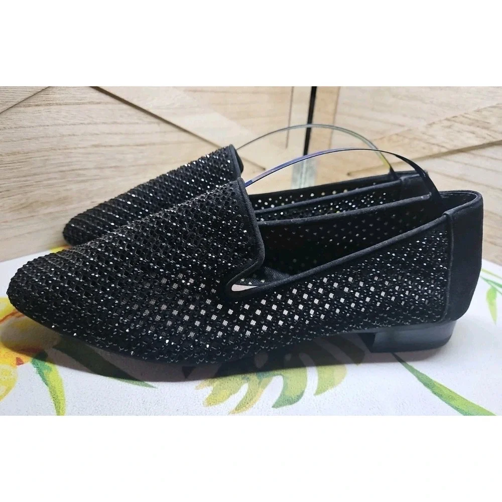 Antonio Milani Black Crystal Slip On Loafers  Sz 7.5 Glam Glitz‎ Sparkle #457
